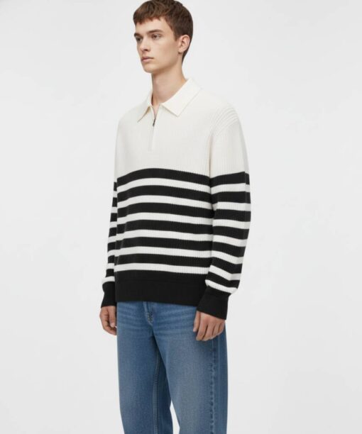 Alternative view of White Half-Zip Striped Sweater
