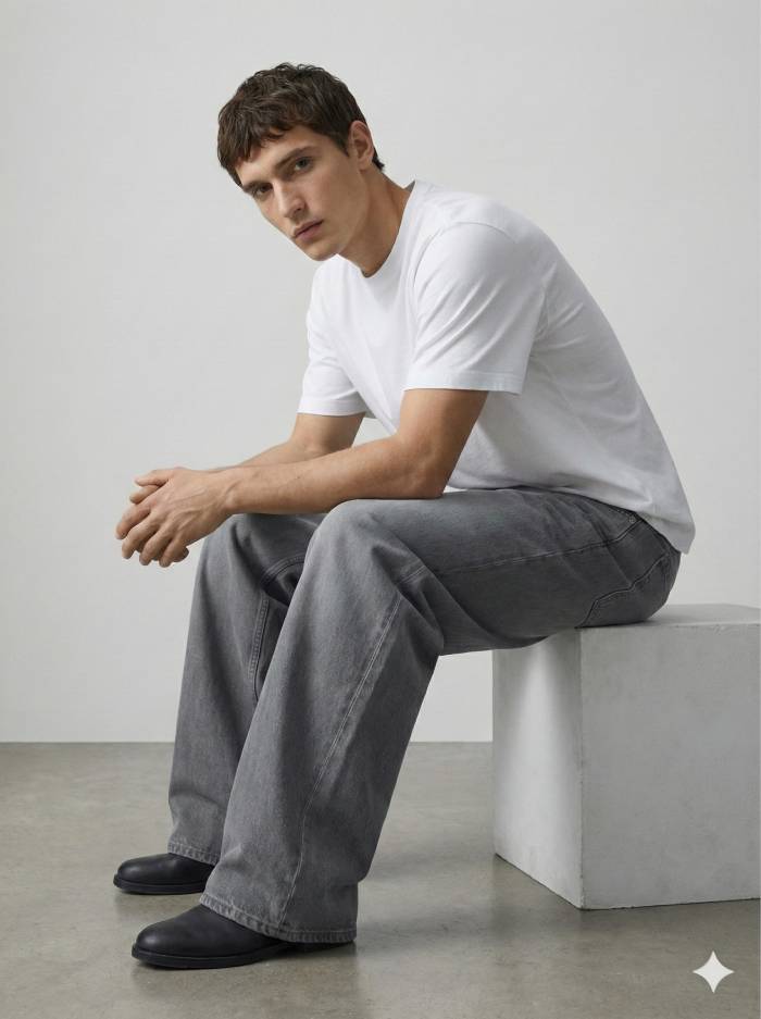 Ash Grey Baggy Fit Jean - Image 2