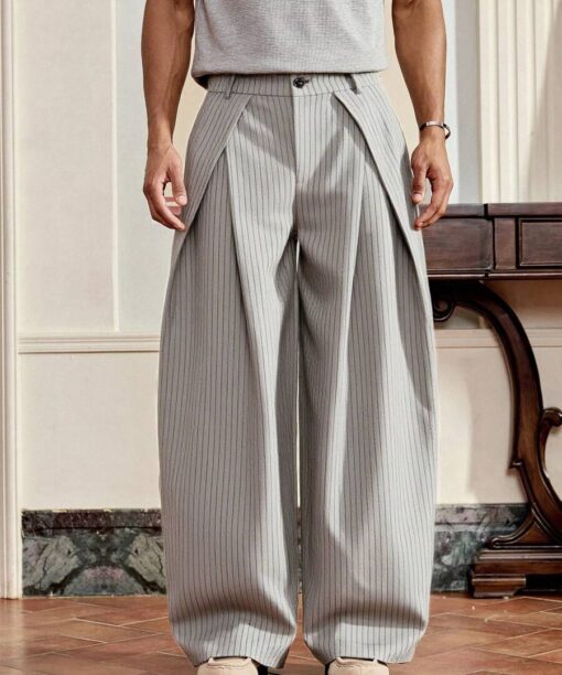 Grey Stripe Absolute Wide Leg Pants - XL-36