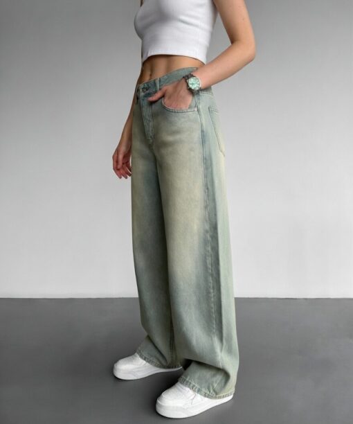 Alternative view of Green Washed Wide Leg Jean