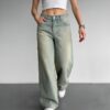 Green Washed Wide Leg Jean