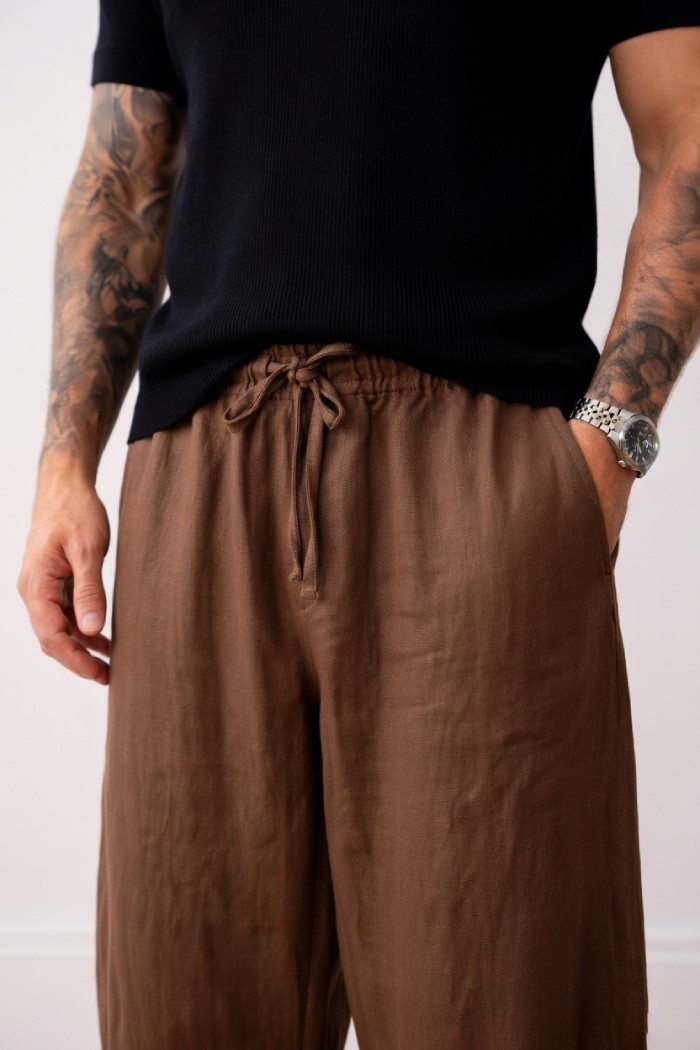 Brown Bubble Linen Baggy Fit Pants - Image 3