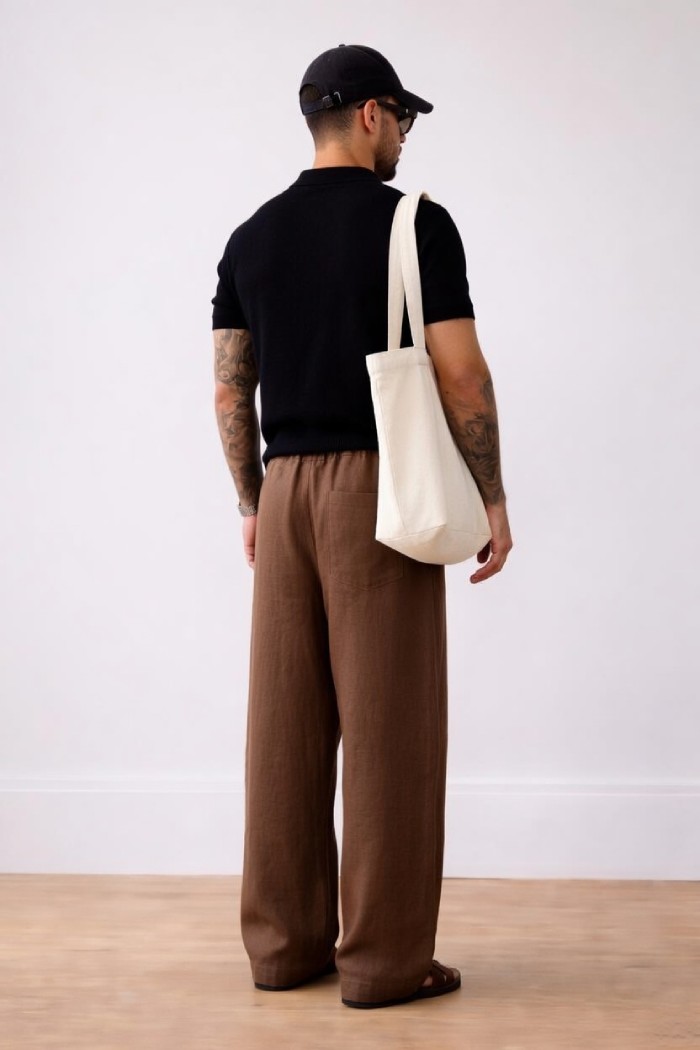 Brown Bubble Linen Baggy Fit Pants - Image 4