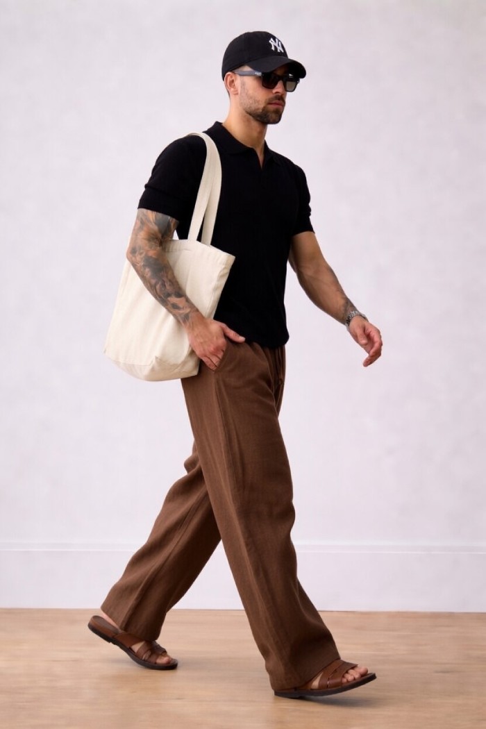 Brown Bubble Linen Baggy Fit Pants - Image 2