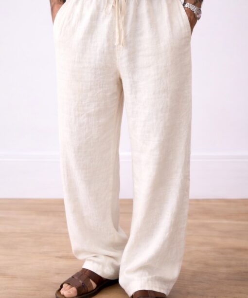 Ivory Bubble Linen Baggy Fit Pants