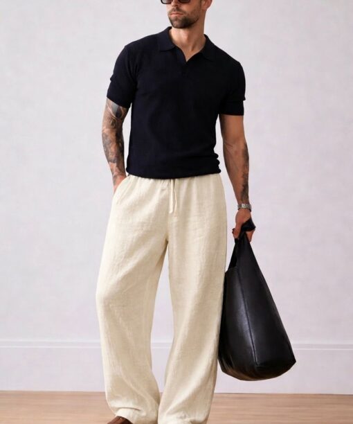 Ivory Bubble Linen Baggy Fit Pants