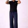 Navy Bubble Linen Baggy Fit Pants