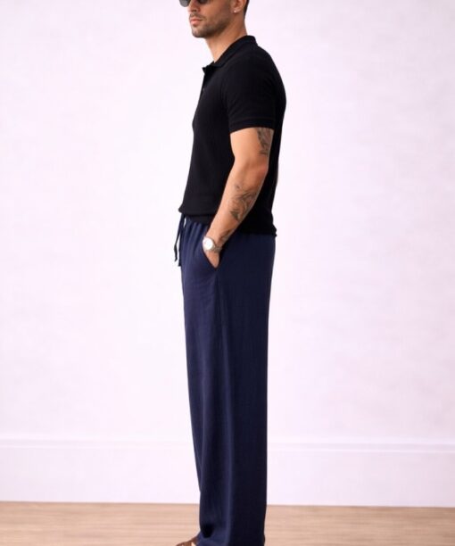 Alternative view of Navy Bubble Linen Baggy Fit Pants