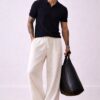 White Bubble Linen Baggy Fit Pants