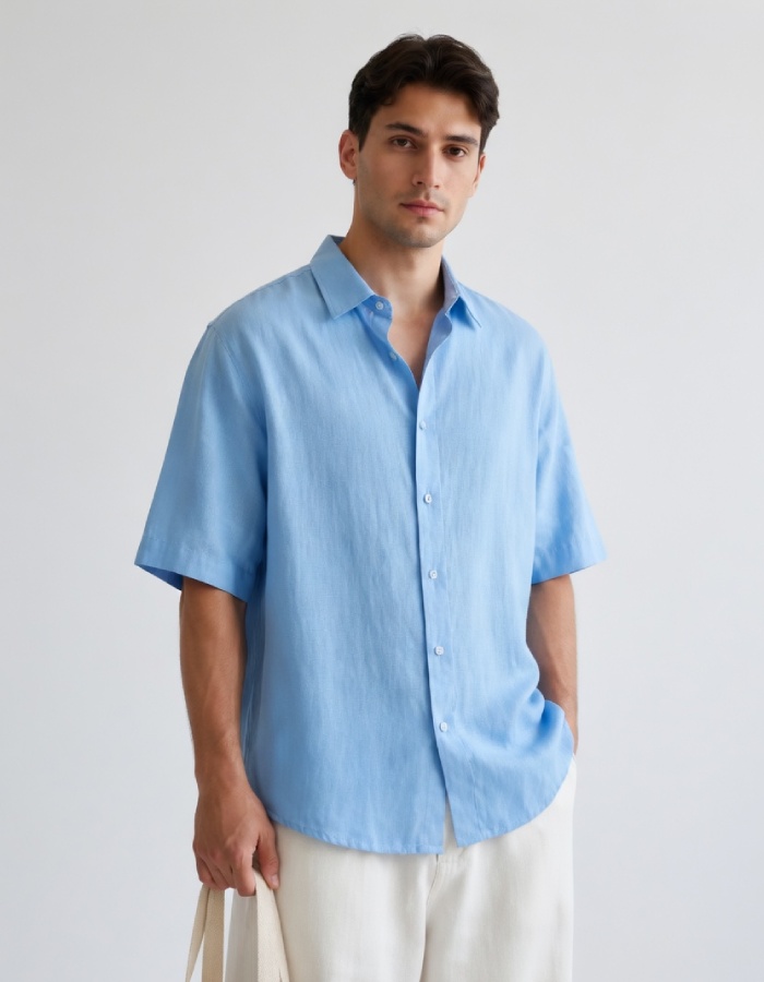Blue Linen Oversized Shirt - Image 5