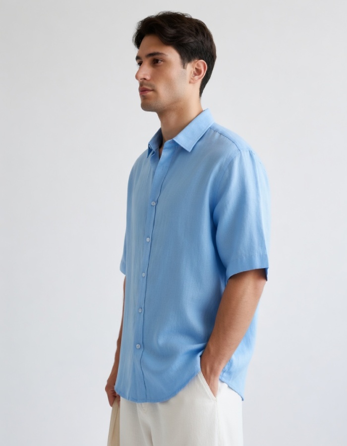 Blue Linen Oversized Shirt - Image 4