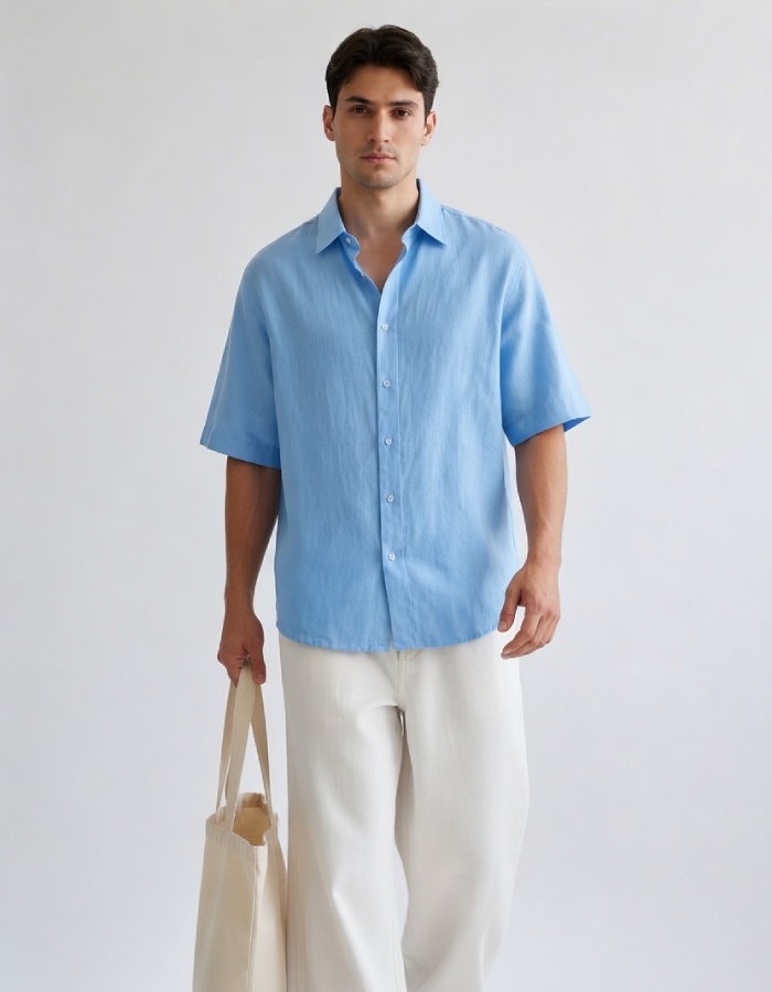 Blue Linen Oversized Shirt - Image 3