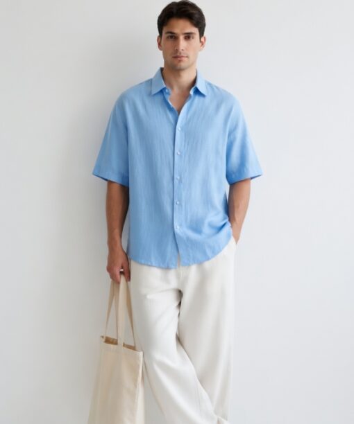 Blue Linen Oversized Shirt