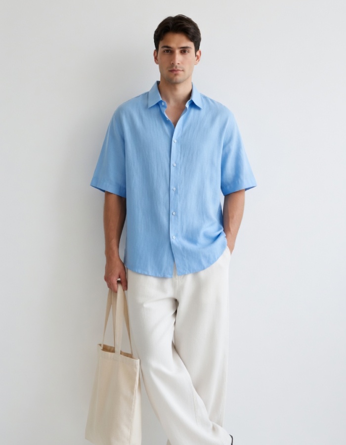 Blue Linen Oversized Shirt