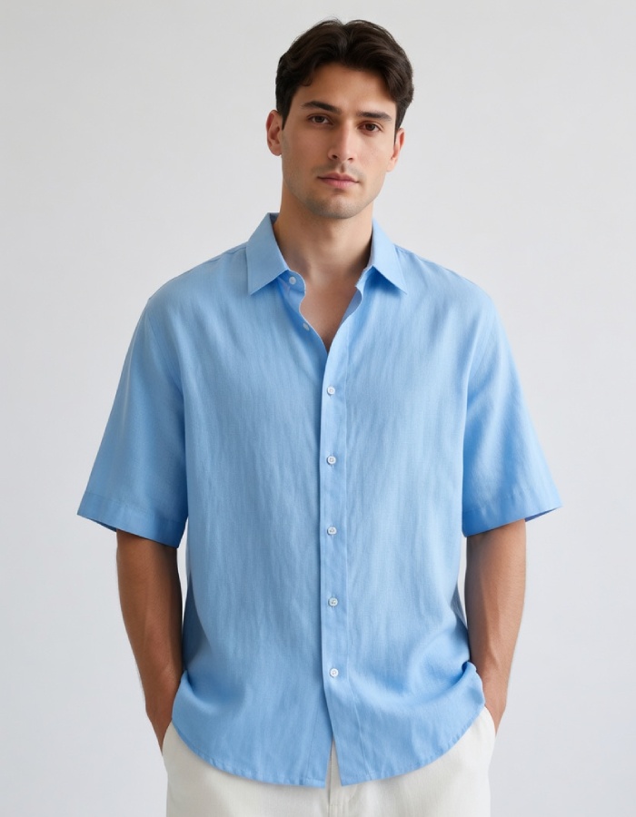 Blue Linen Oversized Shirt - Image 2