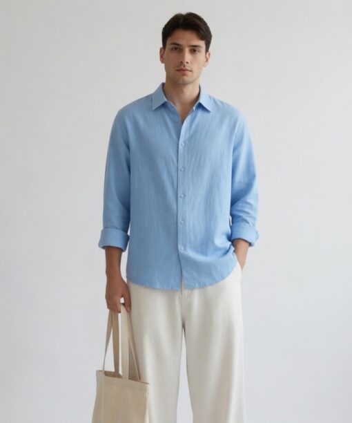 Blue Linen Oversized Shirt