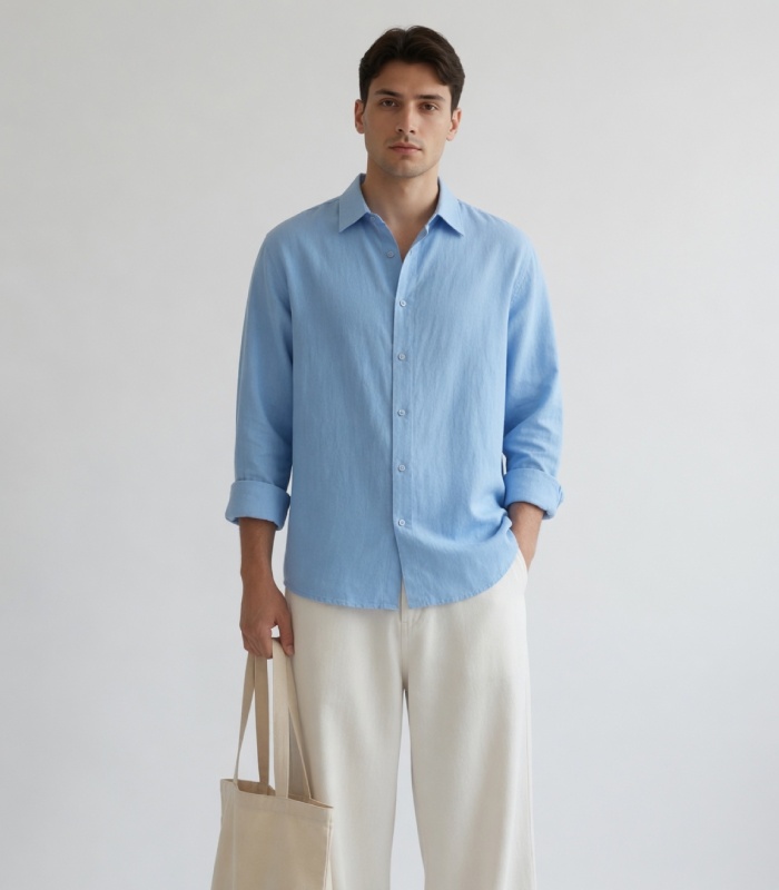 Blue Linen Oversized Shirt