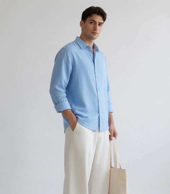 Blue Linen Oversized Shirt - Image 2