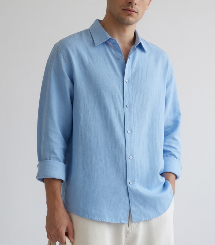 Blue Linen Oversized Shirt - Image 3