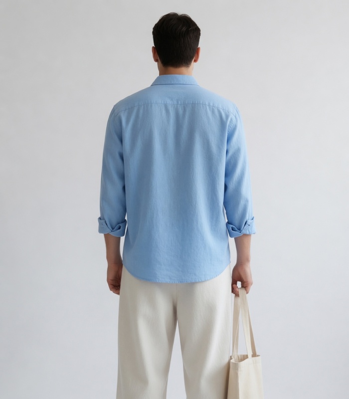 Blue Linen Oversized Shirt - Image 4