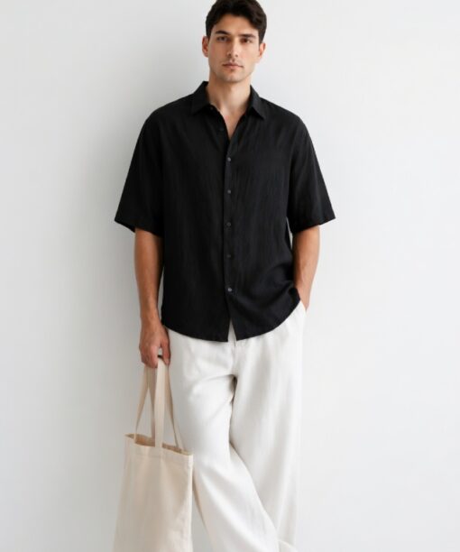 Black Linen Oversized Shirt