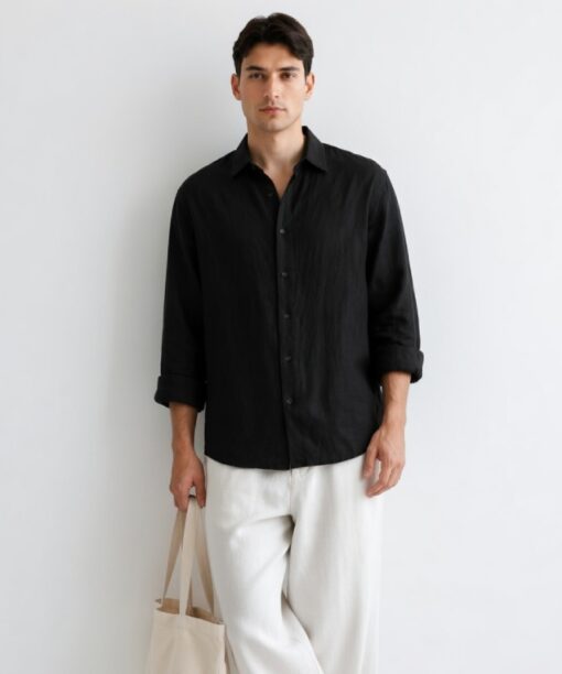 Black Linen Oversized Shirt