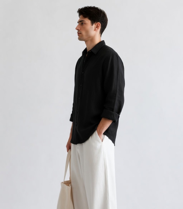 Black Linen Oversized Shirt - Image 3