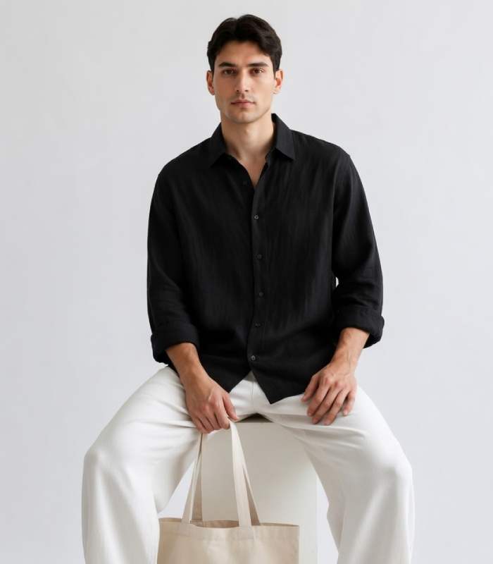 Black Linen Oversized Shirt - Image 4