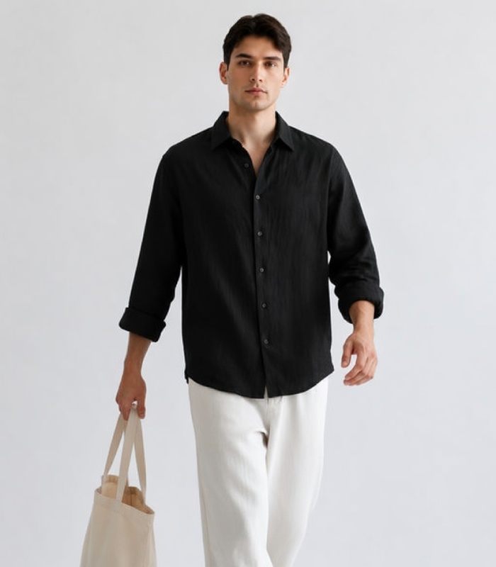 Black Linen Oversized Shirt - Image 5