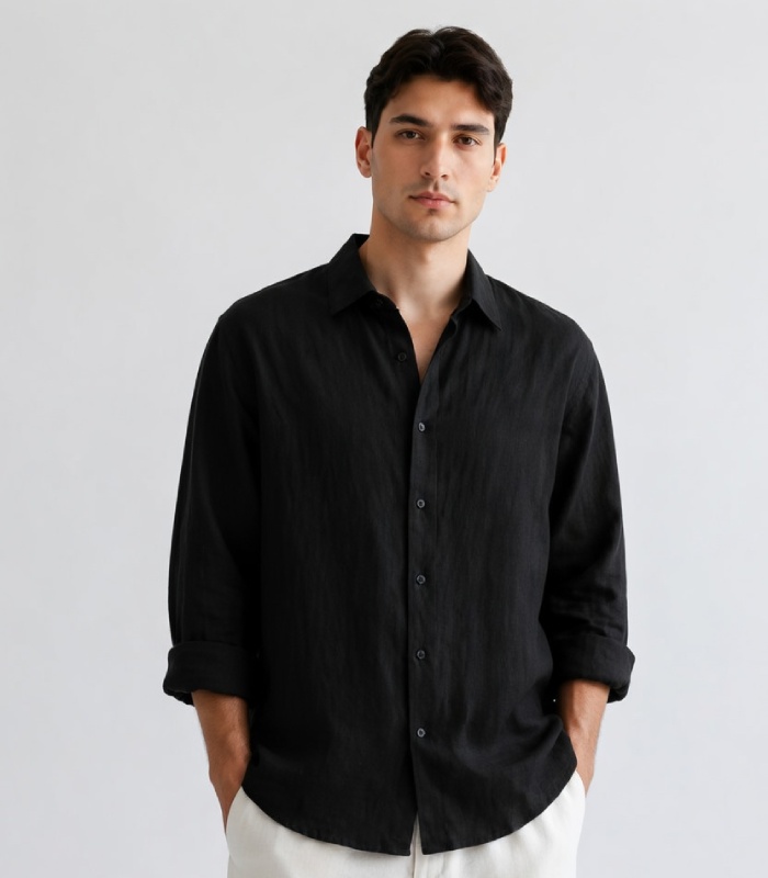 Black Linen Oversized Shirt - Image 6