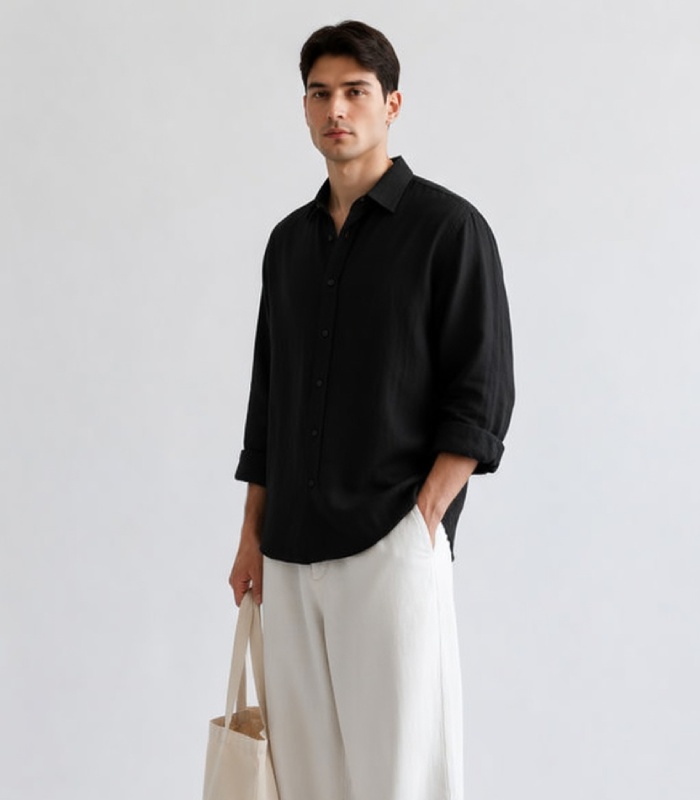 Black Linen Oversized Shirt - Image 7