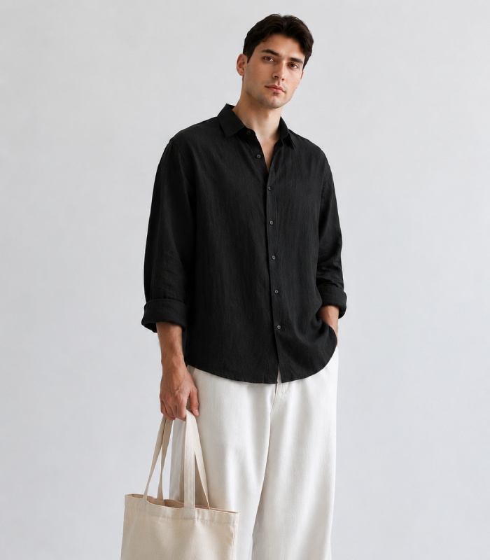 Black Linen Oversized Shirt - Image 2
