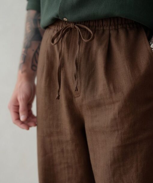 Brown Baggy Fit Linen Pants
