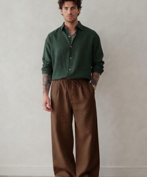 Alternative view of Brown Baggy Fit Linen Pants