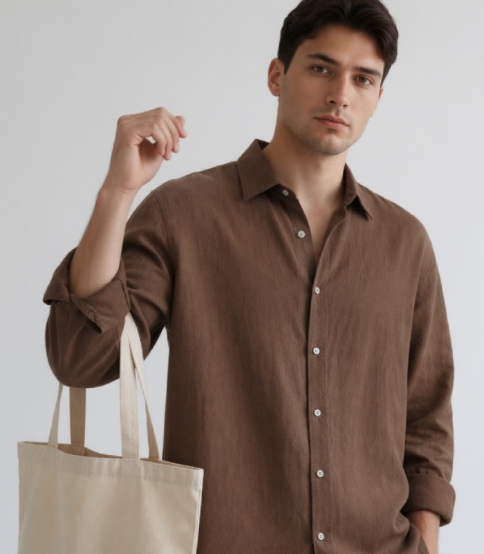 Brown Linen Oversized Shirt - Image 4