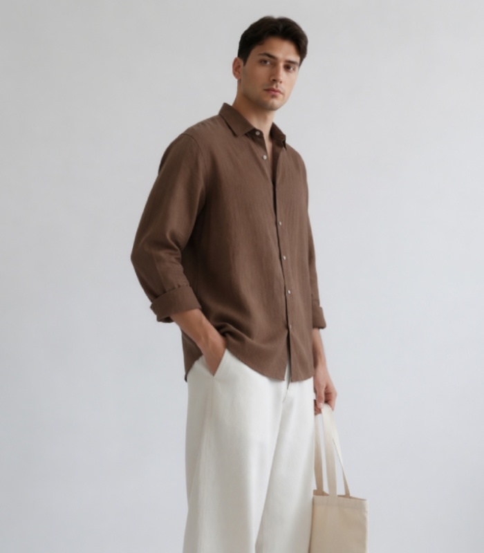 Brown Linen Oversized Shirt - Image 2