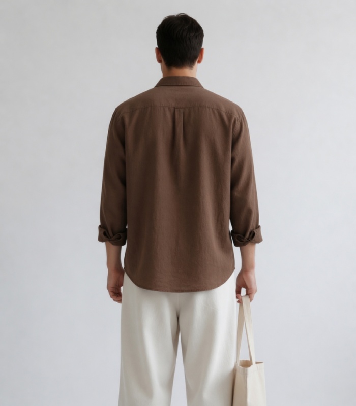 Brown Linen Oversized Shirt - Image 3
