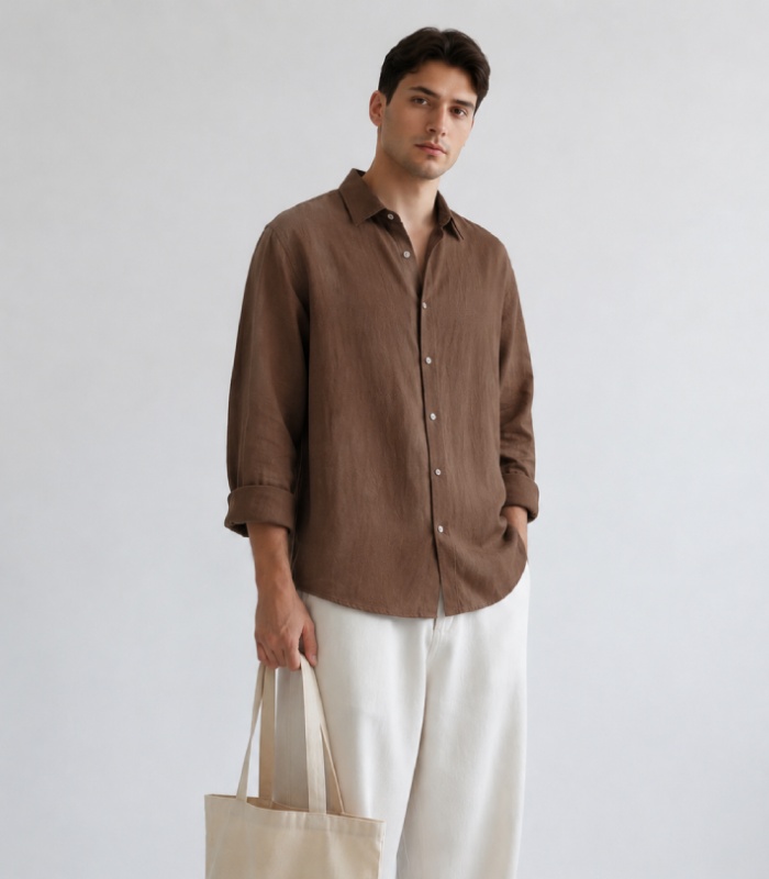 Brown Linen Oversized Shirt - Image 5