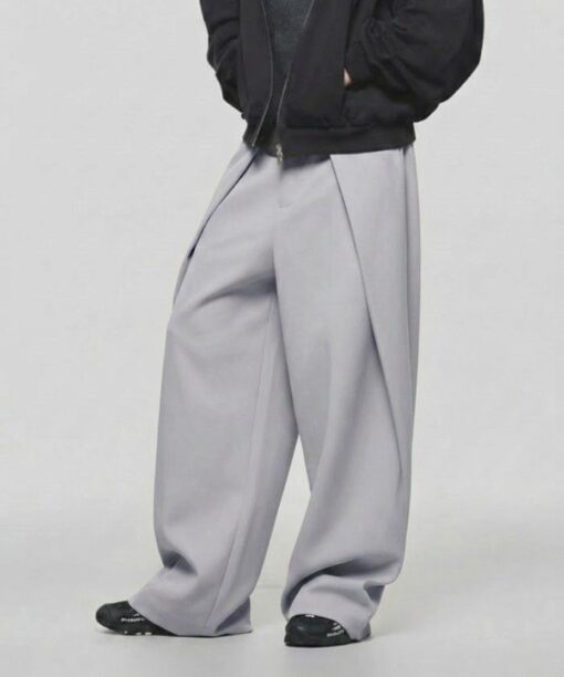 Grey Rolling Wide Leg Pants