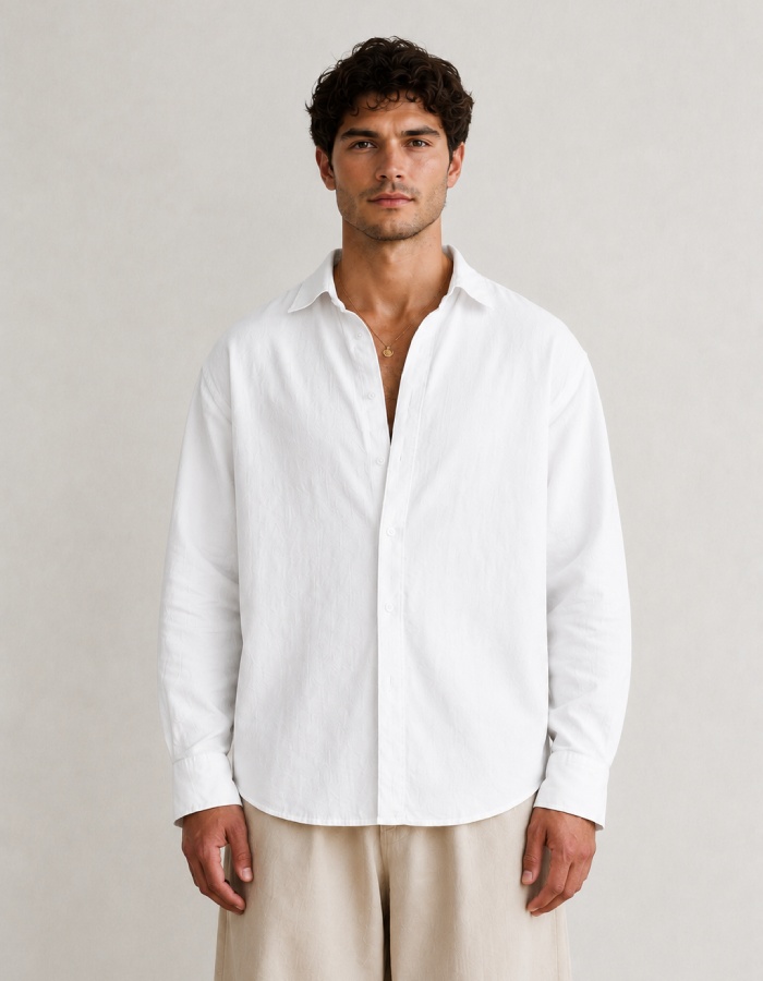 White Linen Oversized Shirt - Image 2