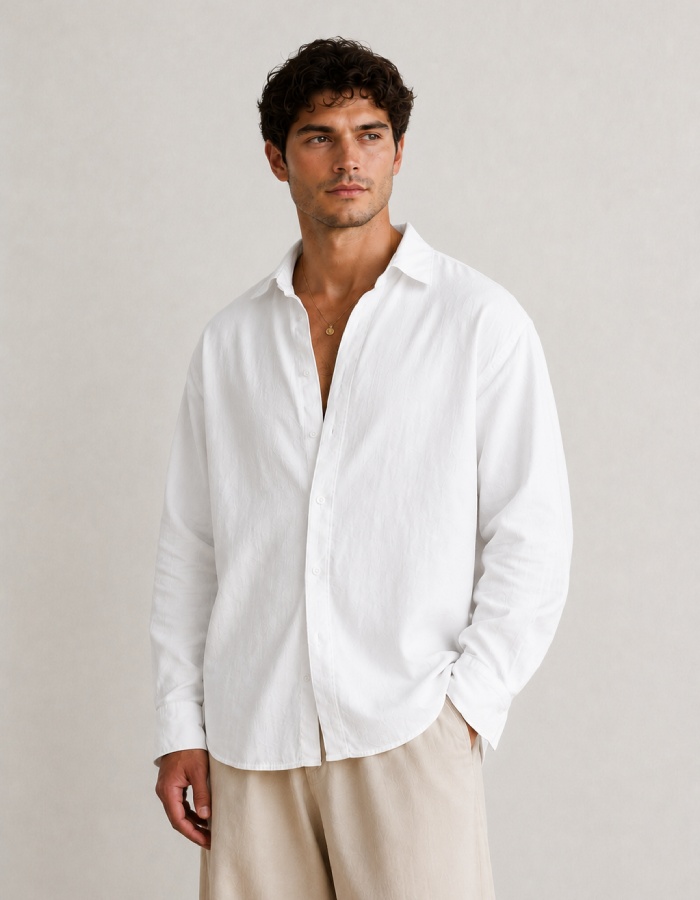 White Linen Oversized Shirt - Image 3