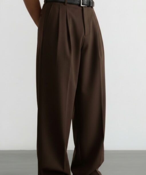 Brown Pleated Baggy Pant - S-30