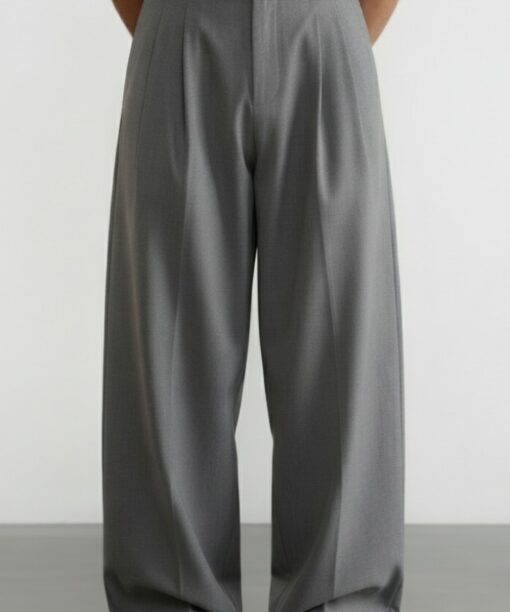 Grey Pleated Baggy Pant