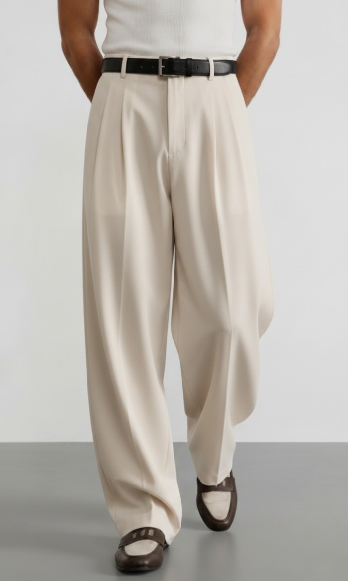 Ivory Pleated Baggy Pant - Image 5