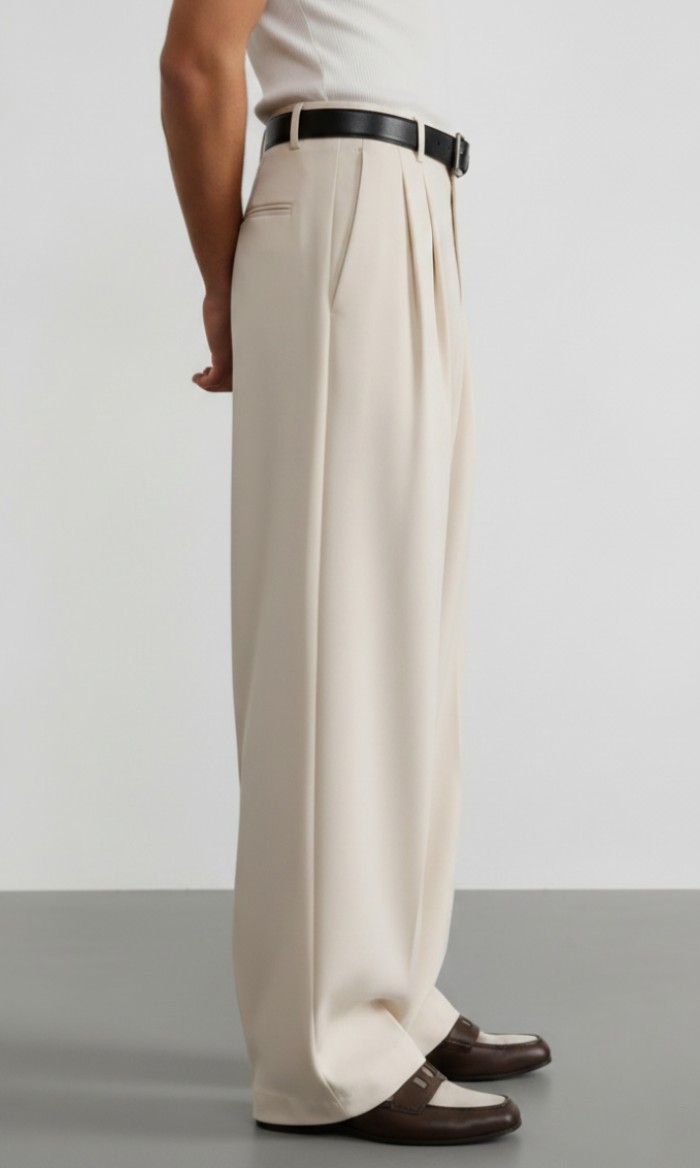 Ivory Pleated Baggy Pant - Image 4