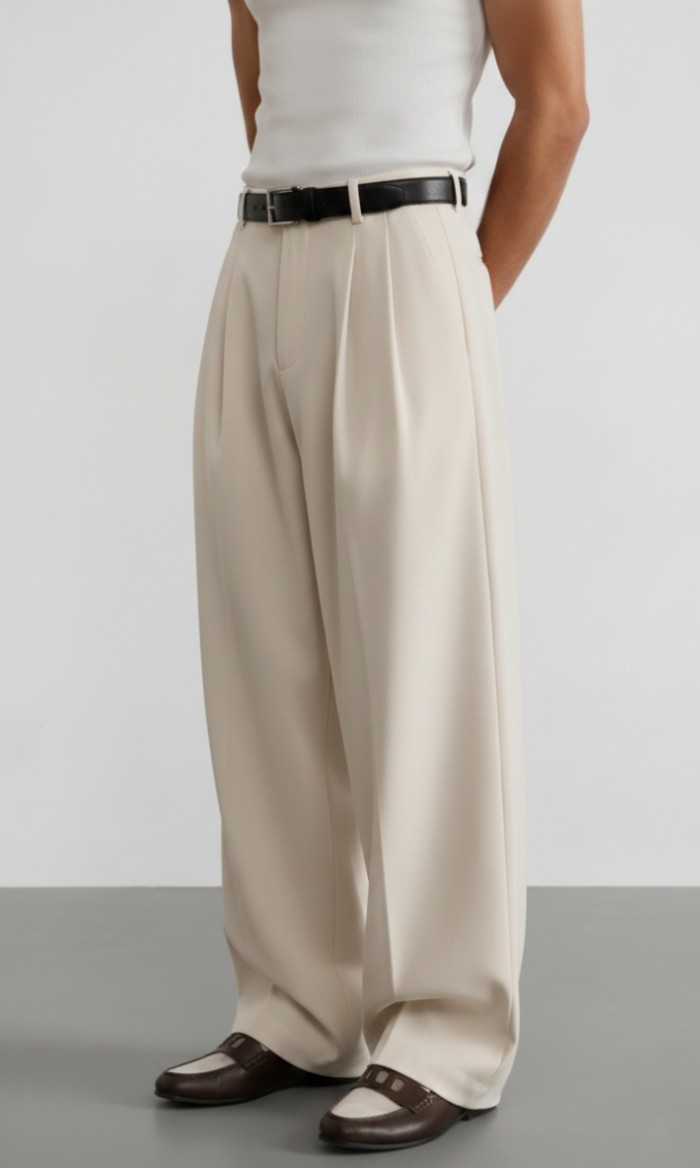 Ivory Pleated Baggy Pant - Image 2