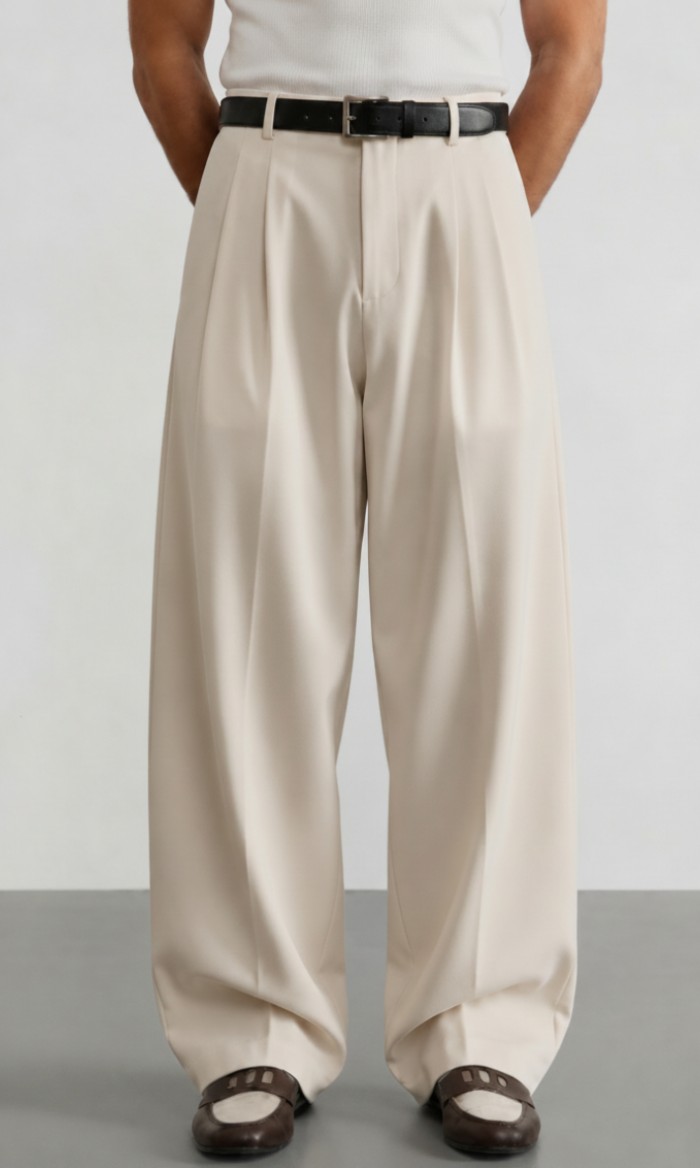 Ivory Pleated Baggy Pant