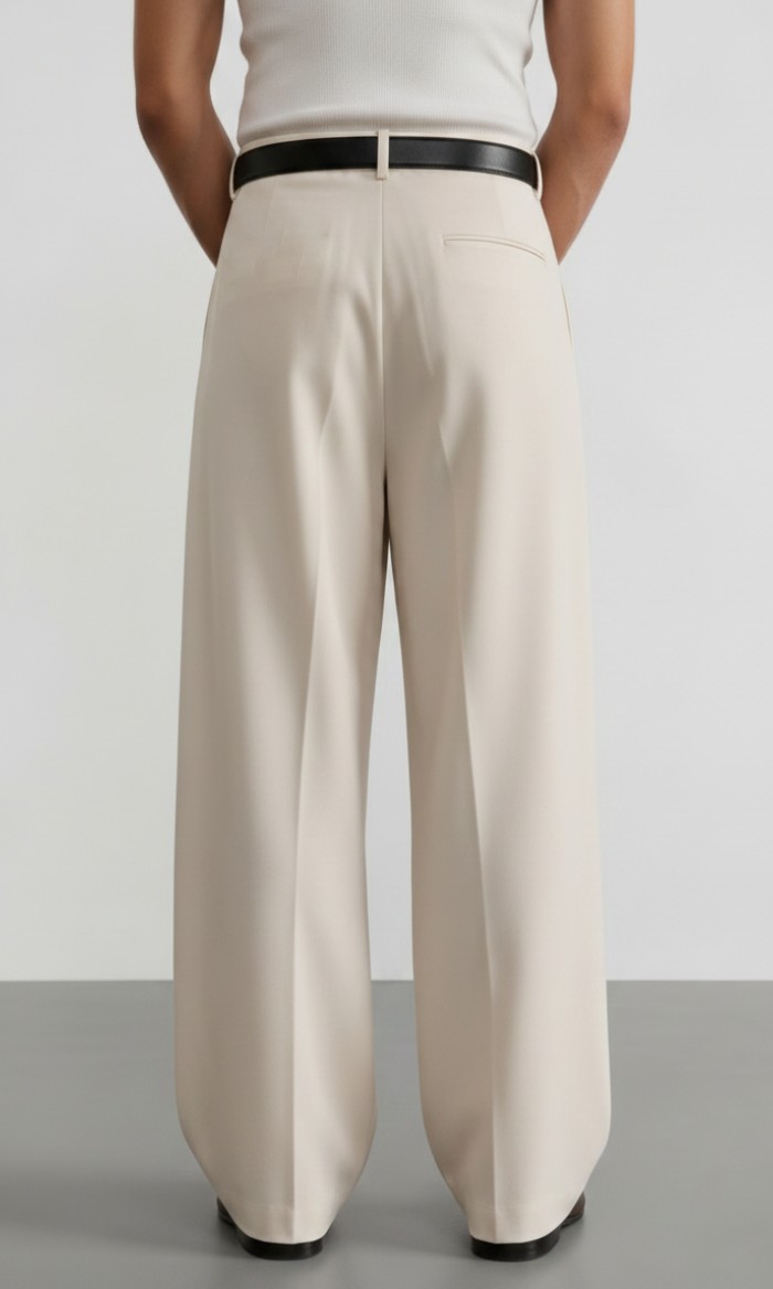 Ivory Pleated Baggy Pant - Image 3