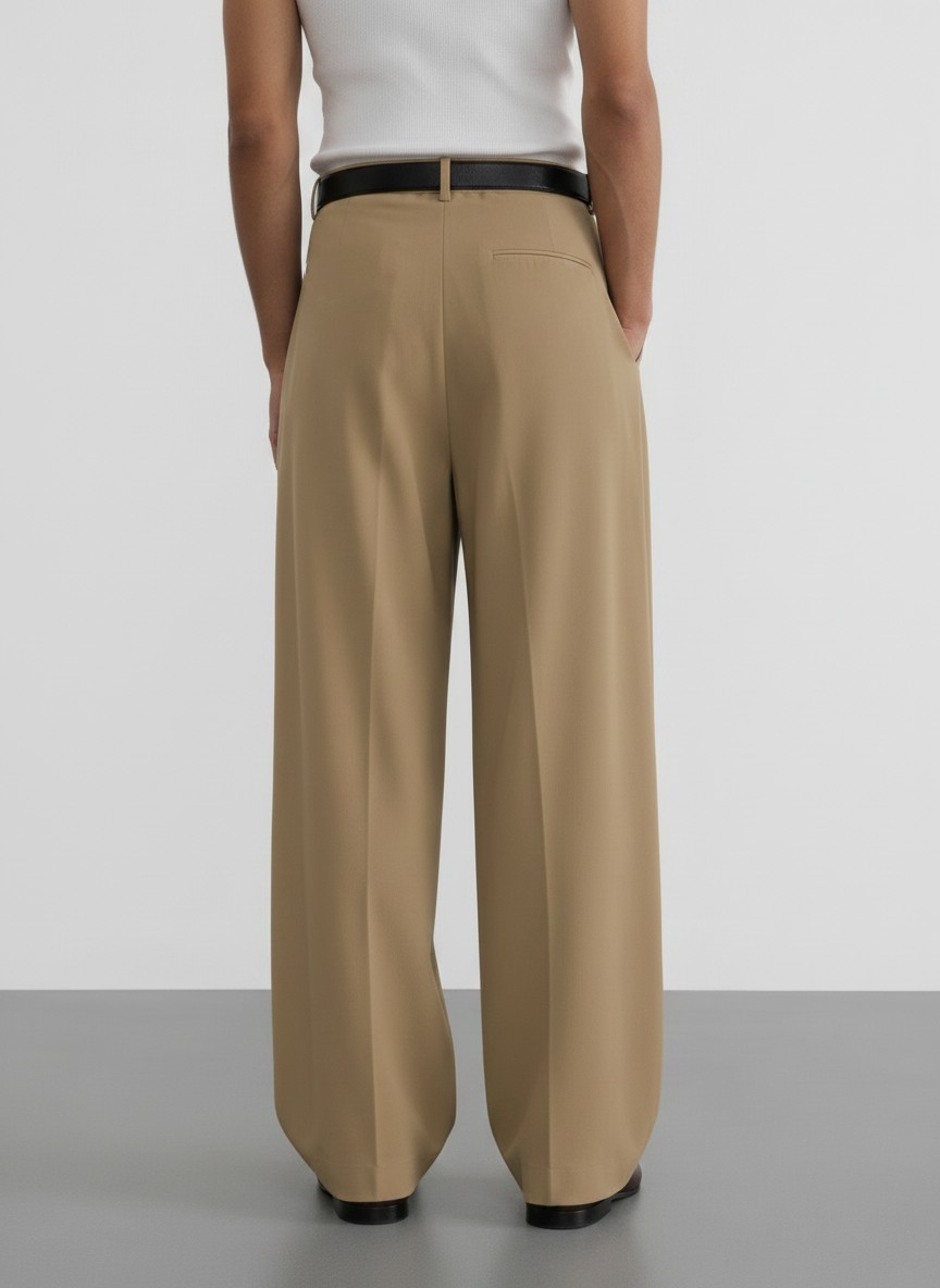 Khaki Pleated Baggy Pant - Image 3