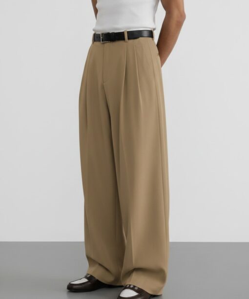 Khaki Pleated Baggy Pant